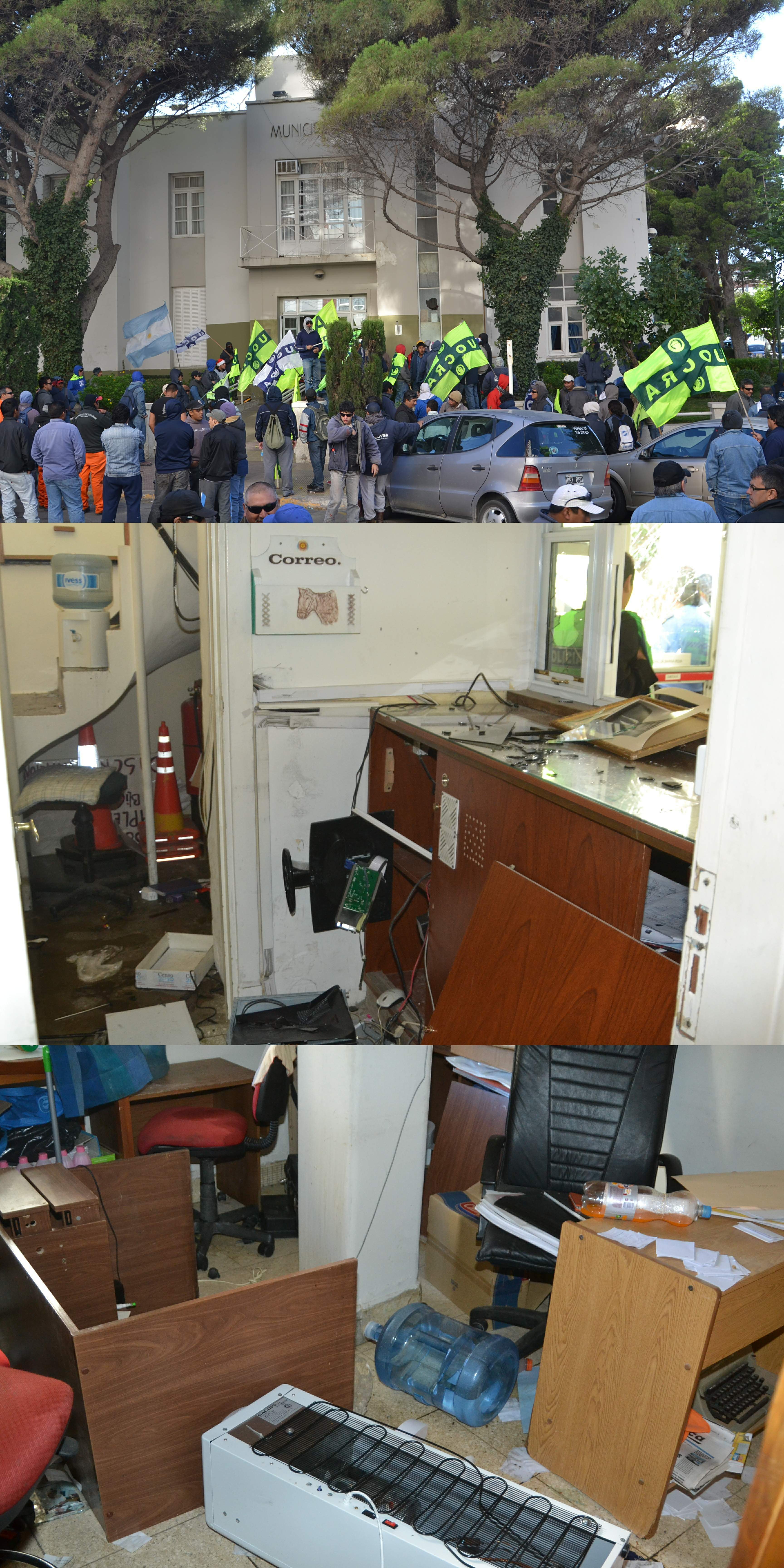 Evalúan destrozos provocados por gremio de la construcción