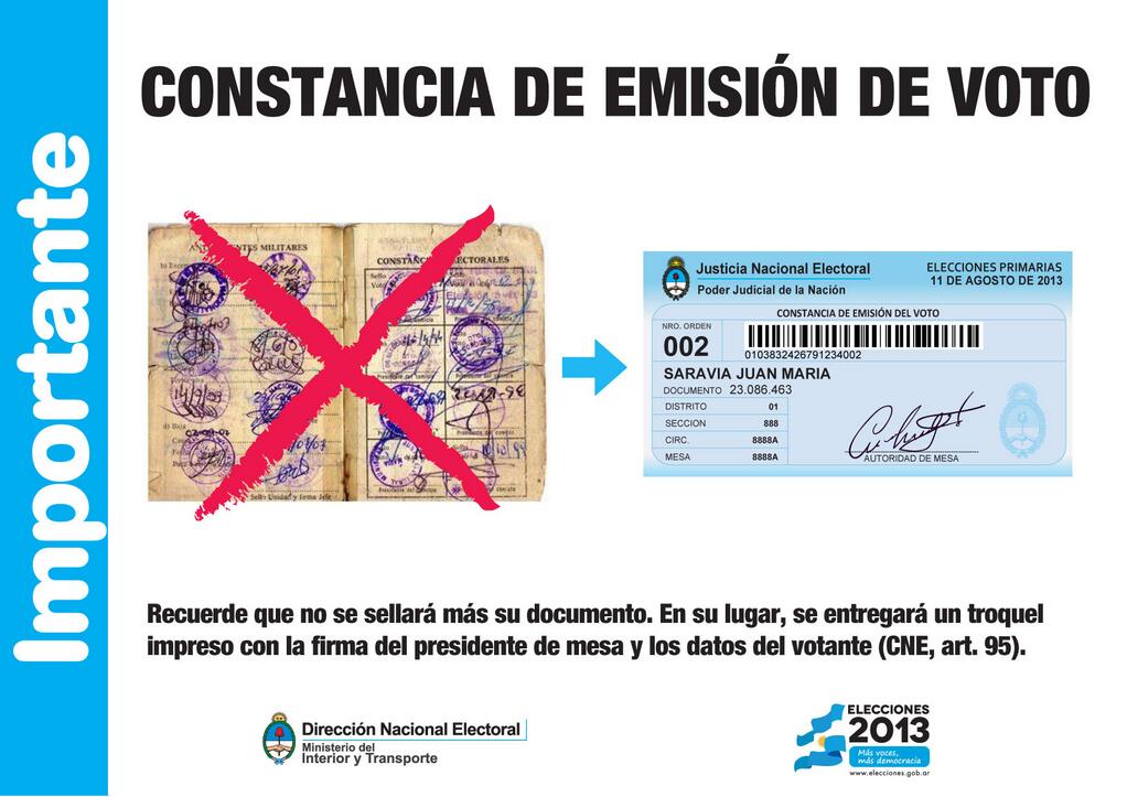 Elecciones: No se sellará ni firmará el DNI