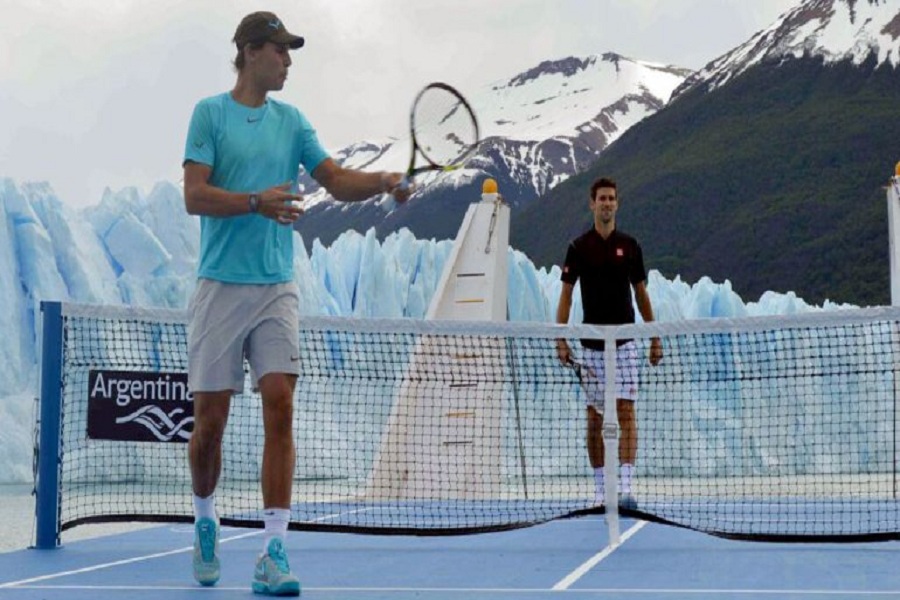 Nadal y Djokovic jugaron en el Glaciar Perito Moreno