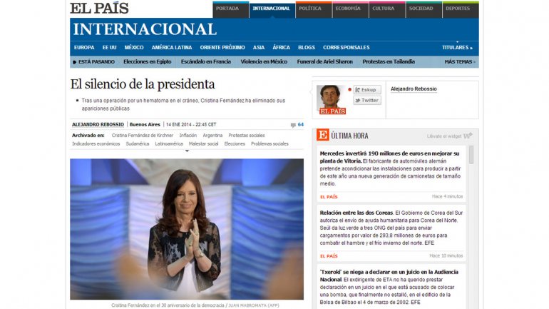 El país de España habla del «silencio» de Cristina