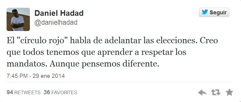 Hadad: «El círculo rojo habla de adelantar las elecciones»