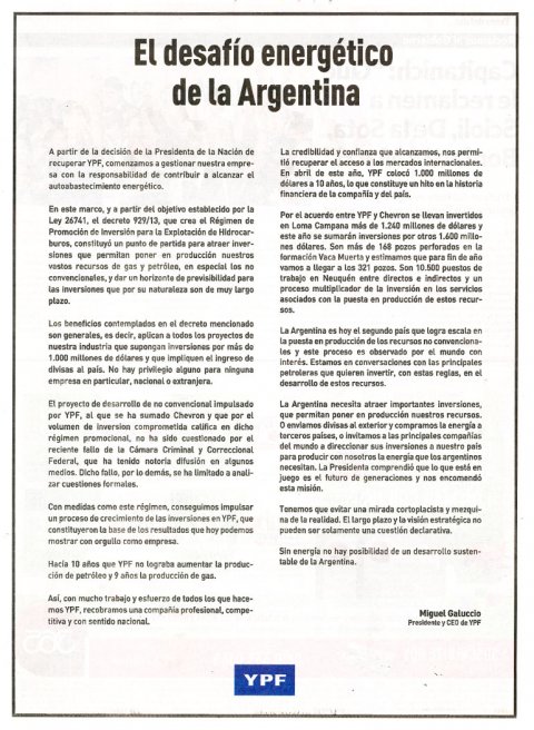 Galuccio minimizó la investigación contra la Presidente