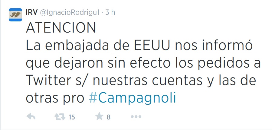 Se pidió ayuda a USA para identificar a tuiteros pro-Campagnoli