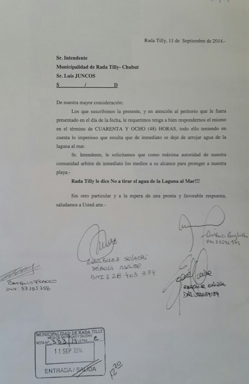 Más de mil vecinos firmaron petitorio en Rada Tilly