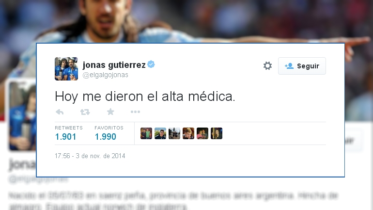Jonás Gutiérrez recibió el alta médica