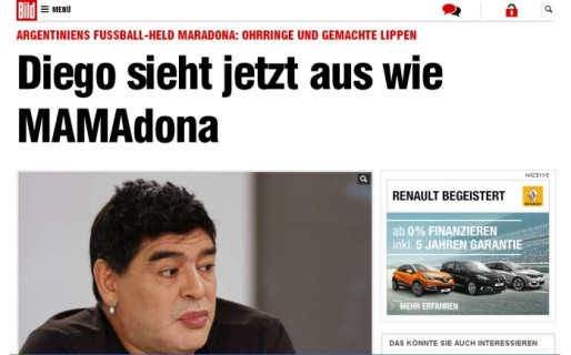 En Alemania se burlan de Maradona por pintarse los labios