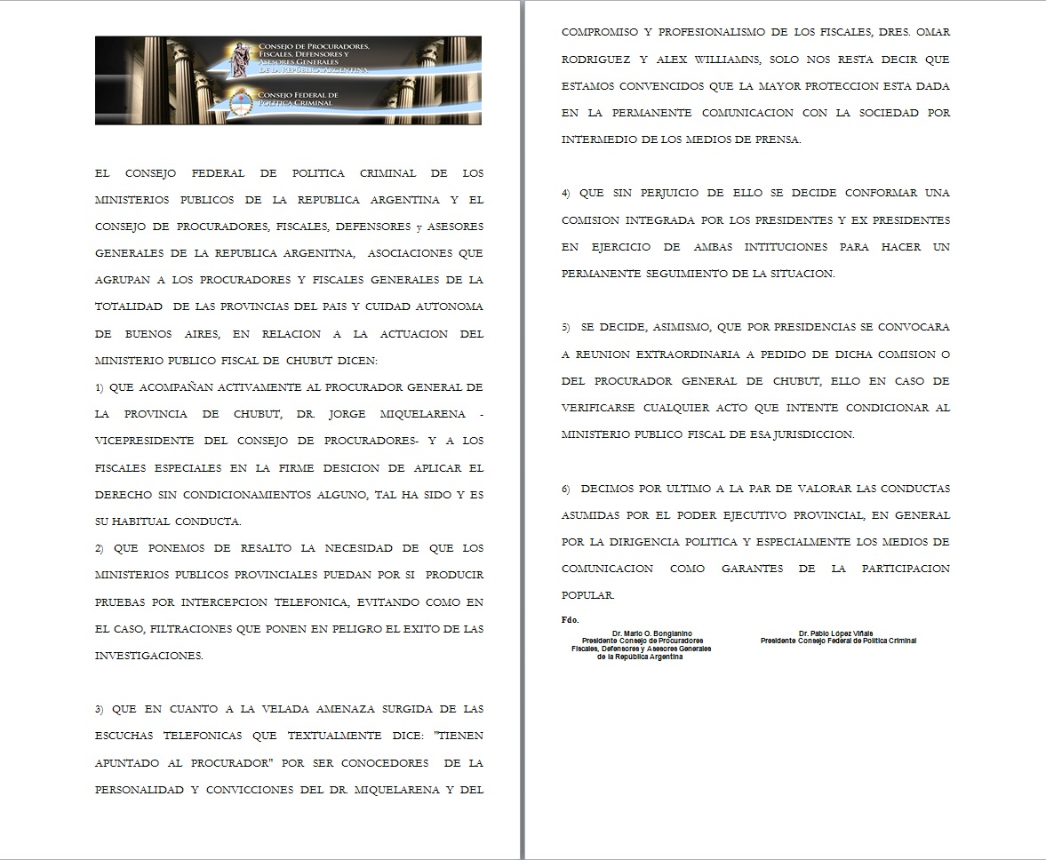 Contundente respaldo de procuradores de todo el país para Miquelarena