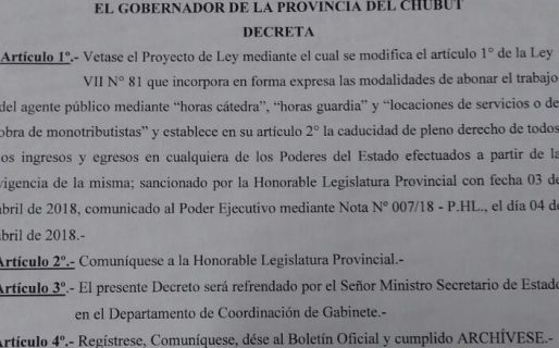 El Gobierno vetó el proyecto que suspendía horas cátedra, extras y de guardia