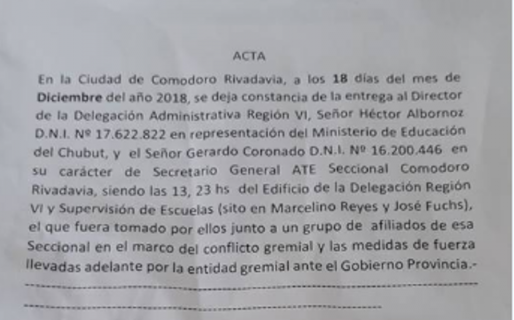 ATE levantó la toma en Supervisión de Escuelas