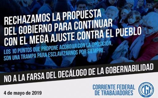 Sector opositor de la CGT, califica de “farsa” el acuerdo de gobernabilidad