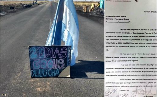 Provincia intimó a estatales de Sarmiento al “cese inmediato” del corte de ruta