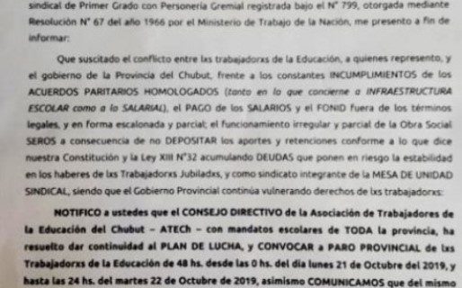 ATECh arranca con «retención de servicios y asambleas de media jornada»