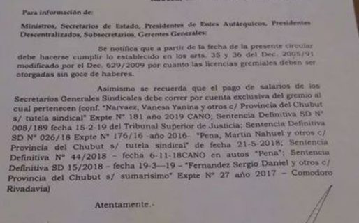El Gobierno Provincial dio de baja todas las licencias gremiales