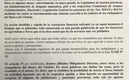 La Bancaria se declaró en estado de alerta y movilización