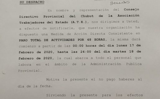 Estatales confirmaron un paro total de 48 horas en Chubut