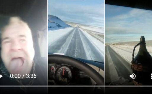 Los indignantes videos de “Renolito”, el camionero que manejaba con una damajuana de vino y volcó en la nieve