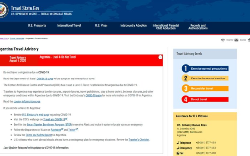 Estados Unidos les recomendó a sus ciudadanos no viajar a la Argentina