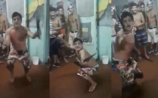 El intimidante «ritual» de un preso bailando con cuchillos