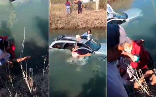 Rescataron a una familia que cayó a un canal de riego con su auto