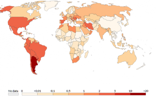 Argentina marcó la mayor cantidad de fallecidos por millón de habitantes en un día