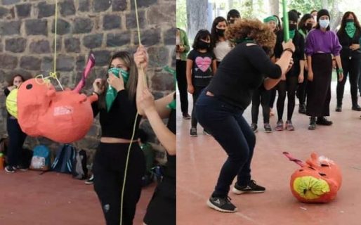En una marcha feminista, destrozaron a palazos la figura de un feto