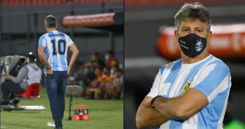Un entrenador brasileño dirige a un equipo brasileño con la camiseta argentina por Maradona