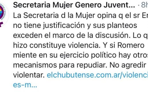 La Secretaría de la Mujer respaldó a Romero tras su denuncia y después borró la publicación