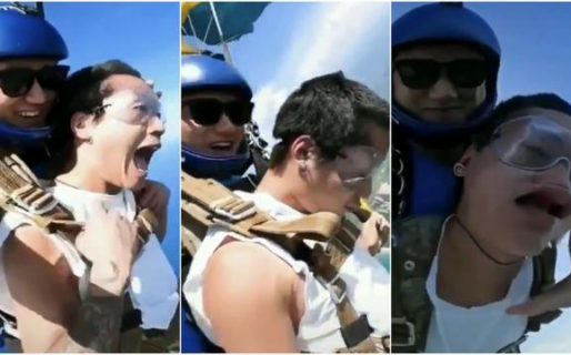 No apto para susceptibles: hace paracaidismo extremo y es viral por desmayarse en pleno descenso