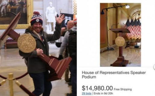 Hombre que se llevó un atril del Capitolio habría intentado subastarlo por eBay