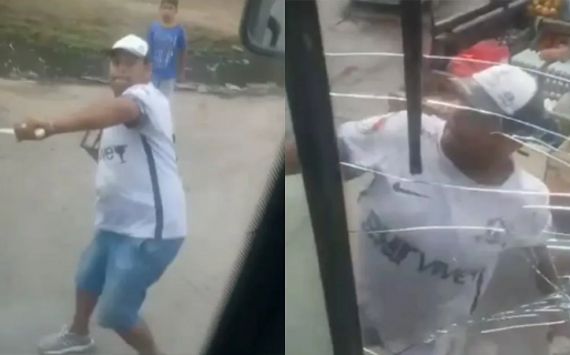 Un conductor reventó a golpes el parabrisas de un colectivo por una discusión de tránsito