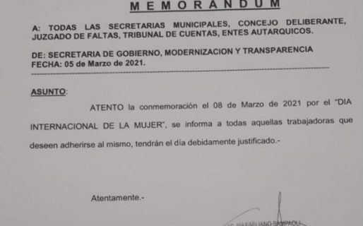 Las trabajadoras municipales tendrán la falta justificada el lunes por el “Día de la Mujer”