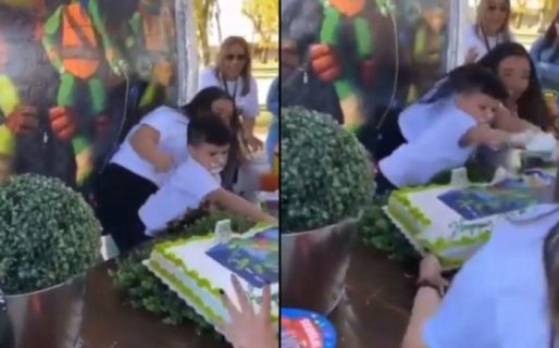 Le hundió la cara en la torta a su sobrino y el nene tuvo una furiosa reacción