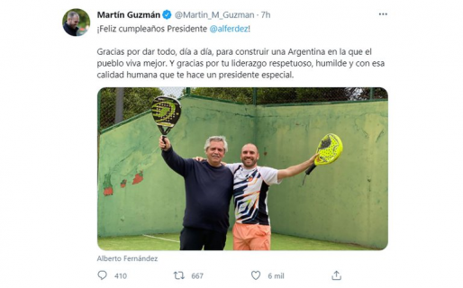 Los saludos a Alberto Fernández por su cumpleaños y el mensaje de Martín Guzmán que se viralizó