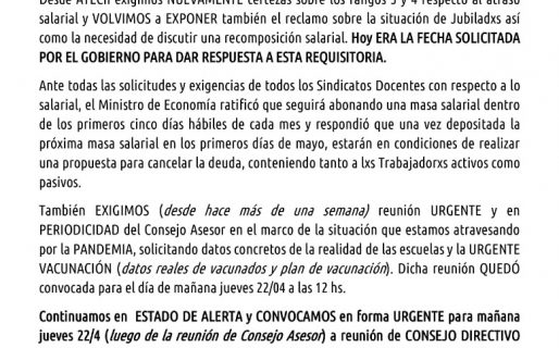 ATECh continúa en estado de alerta por su reclamo salarial