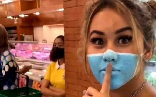 Se pintaron el barbijo en el rostro para no utilizarlo y entraron a un supermercado