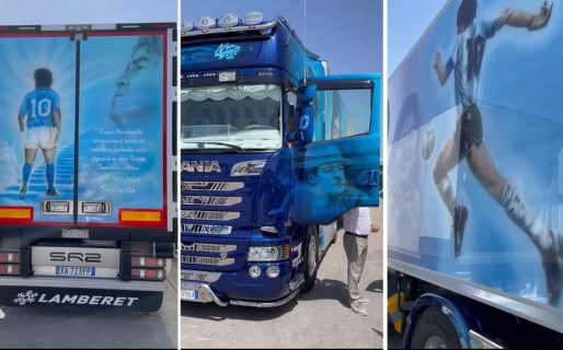 Loco por Maradona: un napolitano pintó su camión con impactantes imágenes de Diego