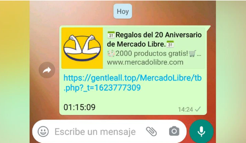 Estafa por WhastApp: el falso mensaje viral que ofrece productos gratis por el aniversario de Mercado Libre