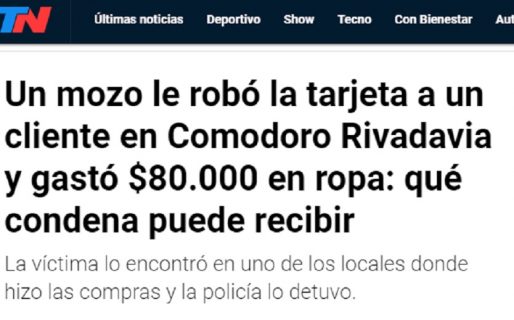 El caso del mozo que robó una tarjeta y gastó 80 mil pesos llegó a los medios nacionales