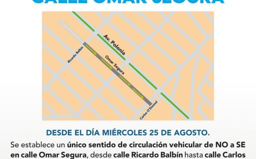 Advertencia por sentido de circulación de la calle Omar Segura