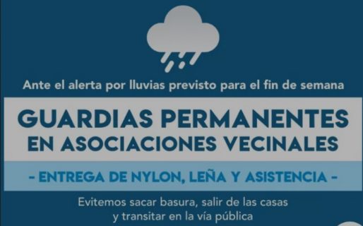 Ante la alerta meteorológica por fuertes lluvias, se establecerán guardias en las vecinales