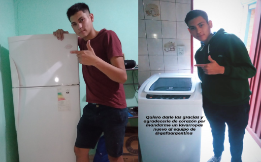 Le regalaron un lavarropas al joven de 18 años que tiene tres trabajos para comprarse una heladera