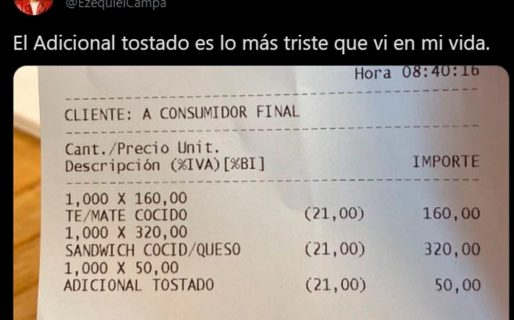 Le cobraron un adicional en el ticket de un bar argentino. “Lo más triste que vi en mi vida”
