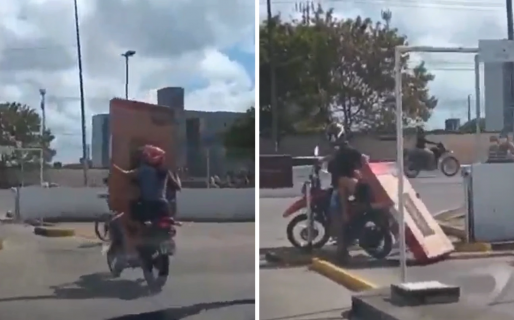 VIDEO: Compraron un televisor y lo llevaron en moto a su casa, pero lo perdieron en el camino
