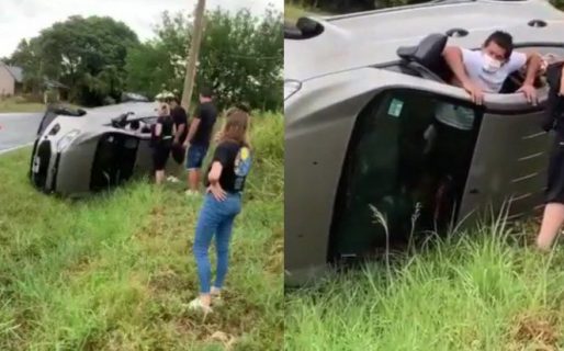 Gestazo: el «Pulga» Rodríguez ayudó a una mujer que volcó en la ruta