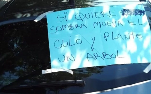 Dejó mal estacionado su auto para buscar sombra y le pusieron un cartel con un particular consejo: “Si quiere sombra…”