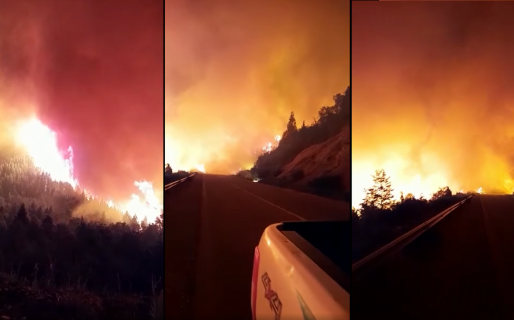VIDEO: El estremecedor momento en que el incendio en la Cordillera cruza la ruta 40