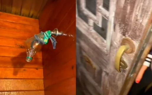 Insólito: alquilaron una cabaña para vacacionar y la ducha era una botella de plástico