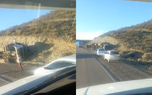 Un camión volcó en cercanías de Caleta Olivia