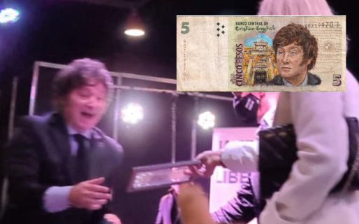 Un artista comodorense retrató a Milei en un billete y la reacción del diputado al recibirlo fue imperdible