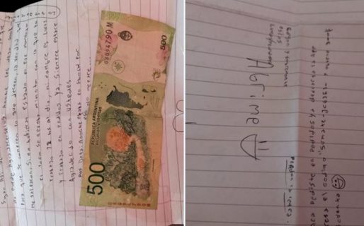 Salvó a un delivery de que le roben la moto y él le agradeció con una carta y $500 pesos